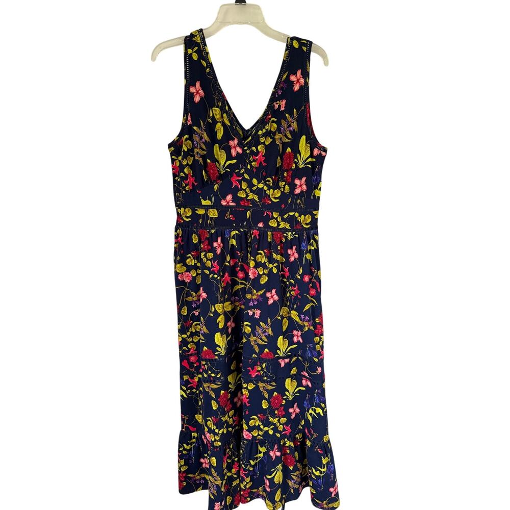 NWT Lands End Sleeveless Navy Floral Dress Medium